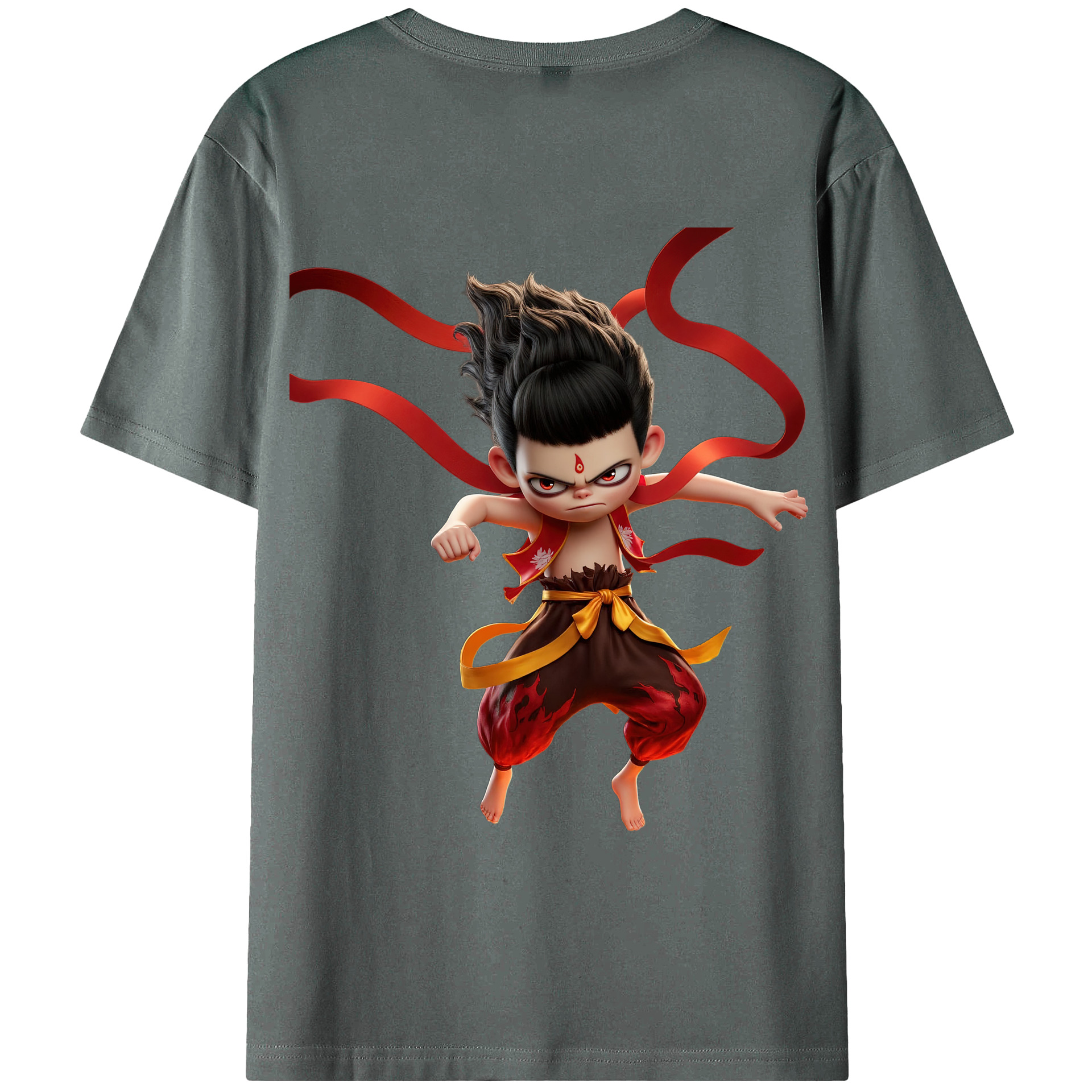 （画像用） Ne Zha 2 ナタ 魔童の大暴れ 綿100％ メンズ半袖Tシャツ（バックプリント） 通気性